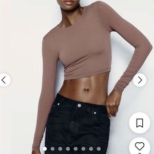 Brown Long Sleeve Crop Top